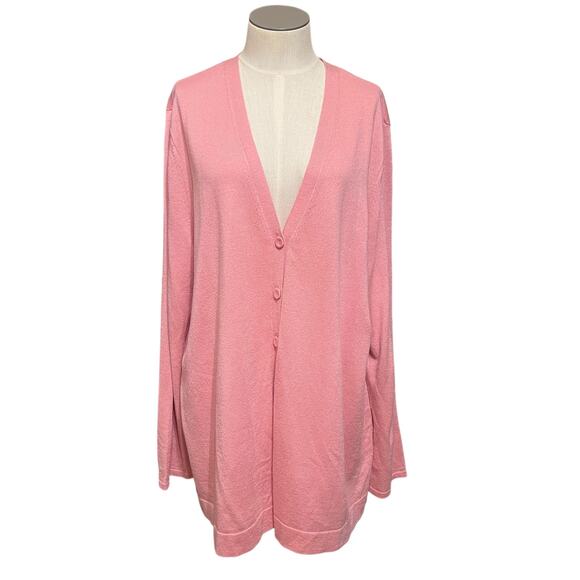 J. Jill Womens Pink Wool Blend Soft Knit Coastal Sweater Cardigan Sz XL - Picture 1 of 13